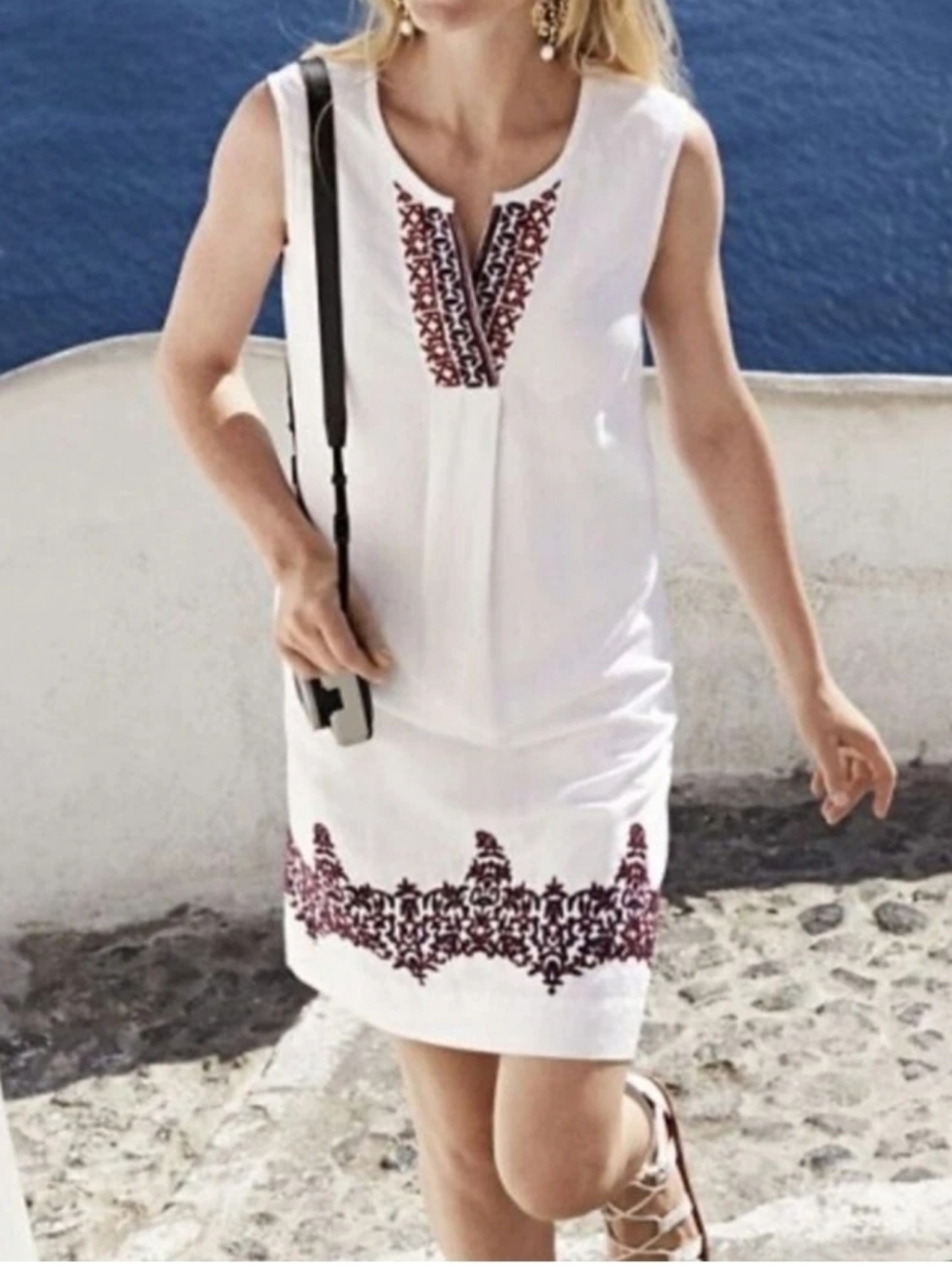 Tommy Bahama‎ Summer Dress Linen Cotton Blend Embroidered Resort SzXL White - Picture 2 of 11